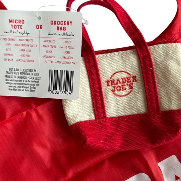 Trader Joe’s Canvas Micro Tote With Foldable Grocery Bag – Red – Brand New - Picture 4 of 5